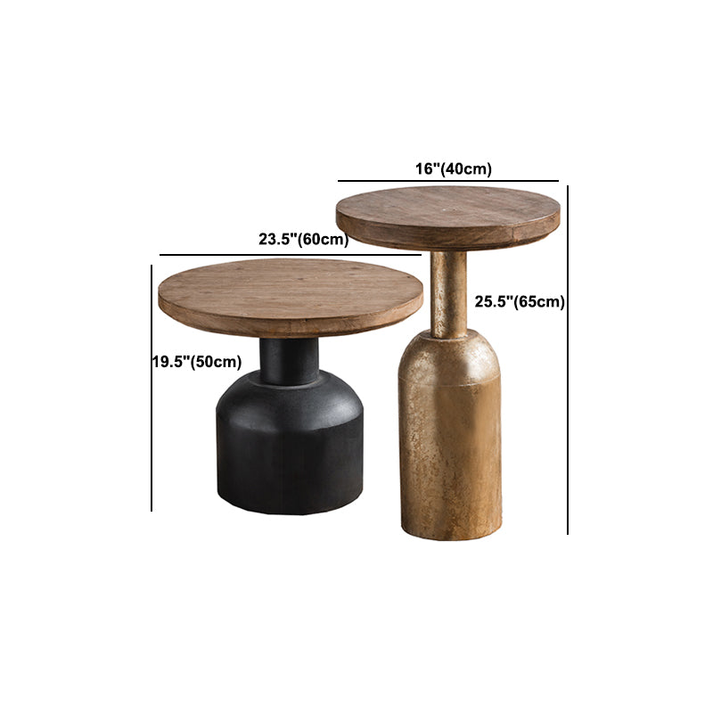 Rustic Distressed Side End Table Pedestal Round Sofa Side Accent Table