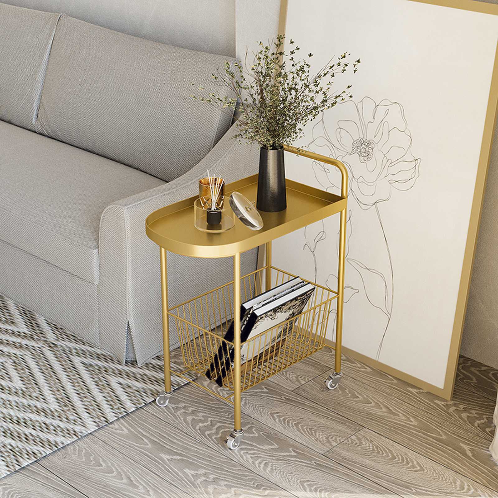 23.6" Tall Mid-Century Style Side Table Metal Double Tier Side End Table