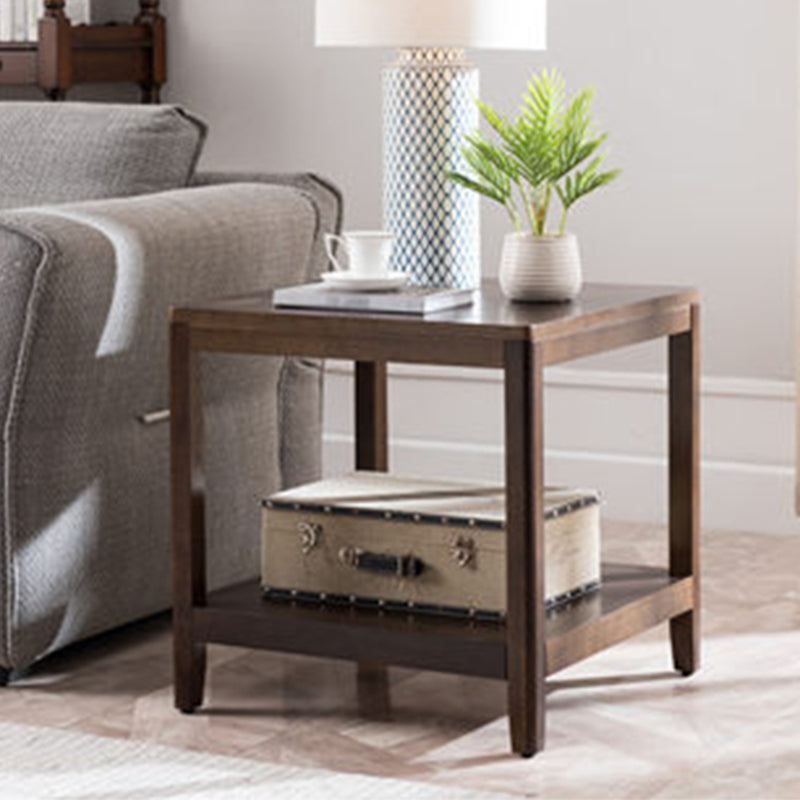 Farmhouse Wood Square Side Table Two-Tier Sofa End Table for Living Room