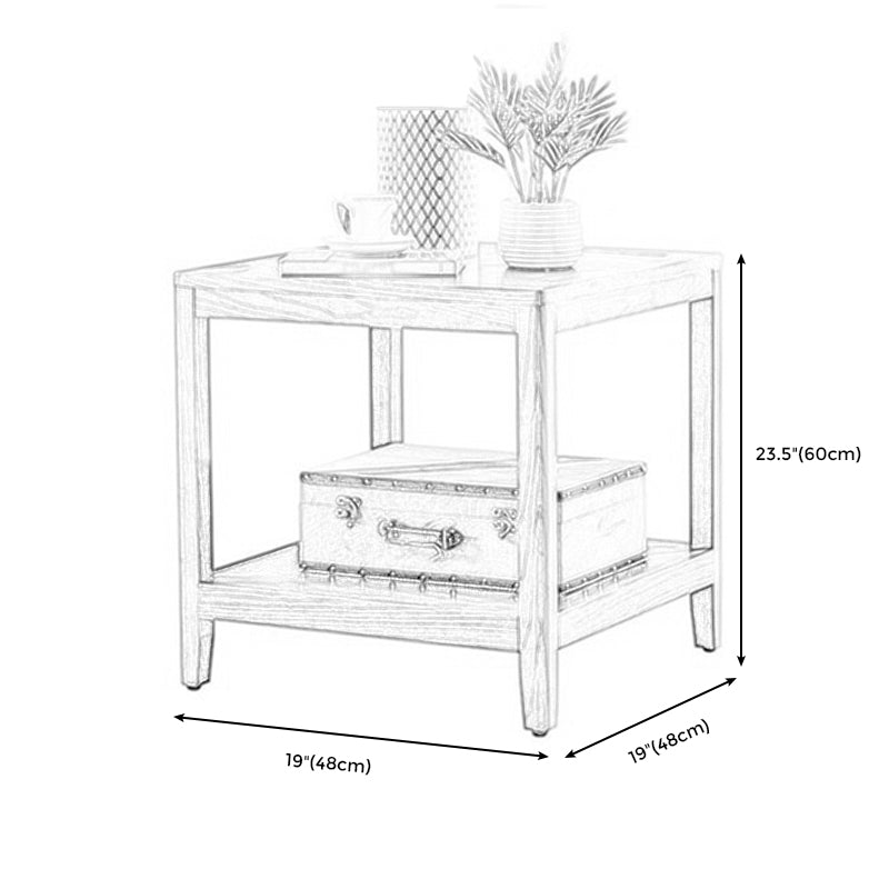 Farmhouse Wood Square Side Table Two-Tier Sofa End Table for Living Room