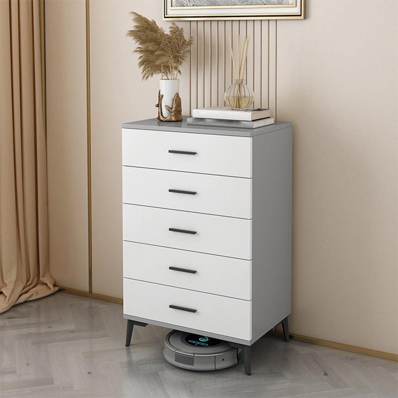 Wooden White  Accent Cabinet Modern Chest with 5 Drawers Modern