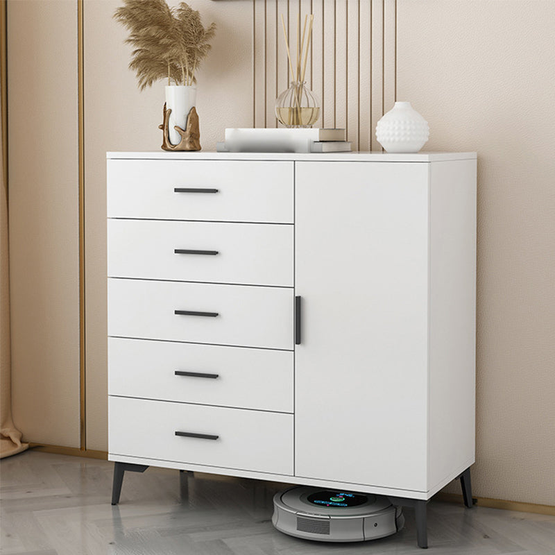 Wooden White  Accent Cabinet Modern Chest with 5 Drawers Modern