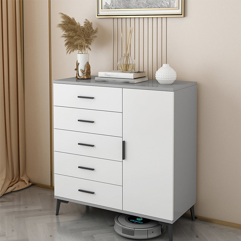 Wooden White  Accent Cabinet Modern Chest with 5 Drawers Modern