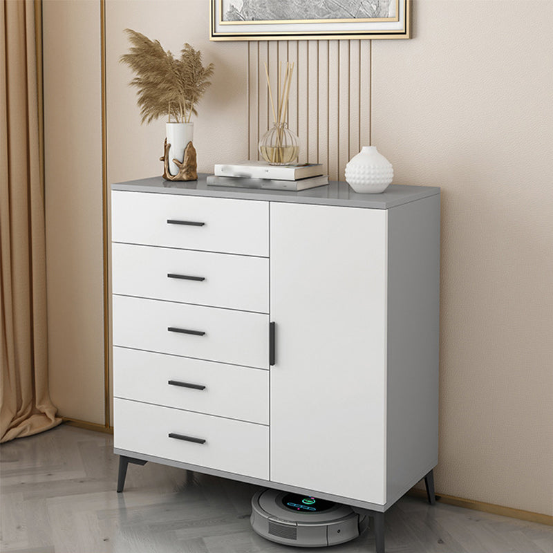 Wooden White  Accent Cabinet Modern Chest with 5 Drawers Modern