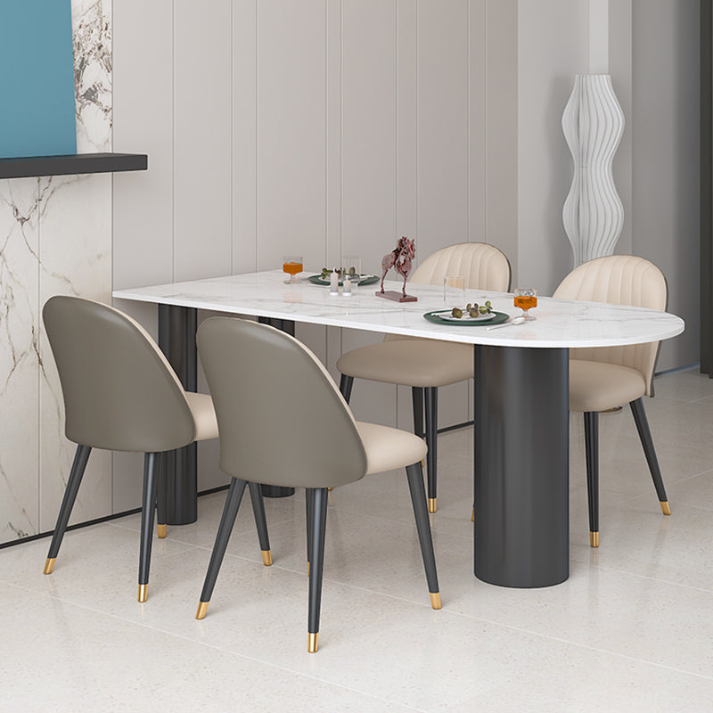 Sintered Stone Dining Table Modern White Top Dining Table with Black Frame