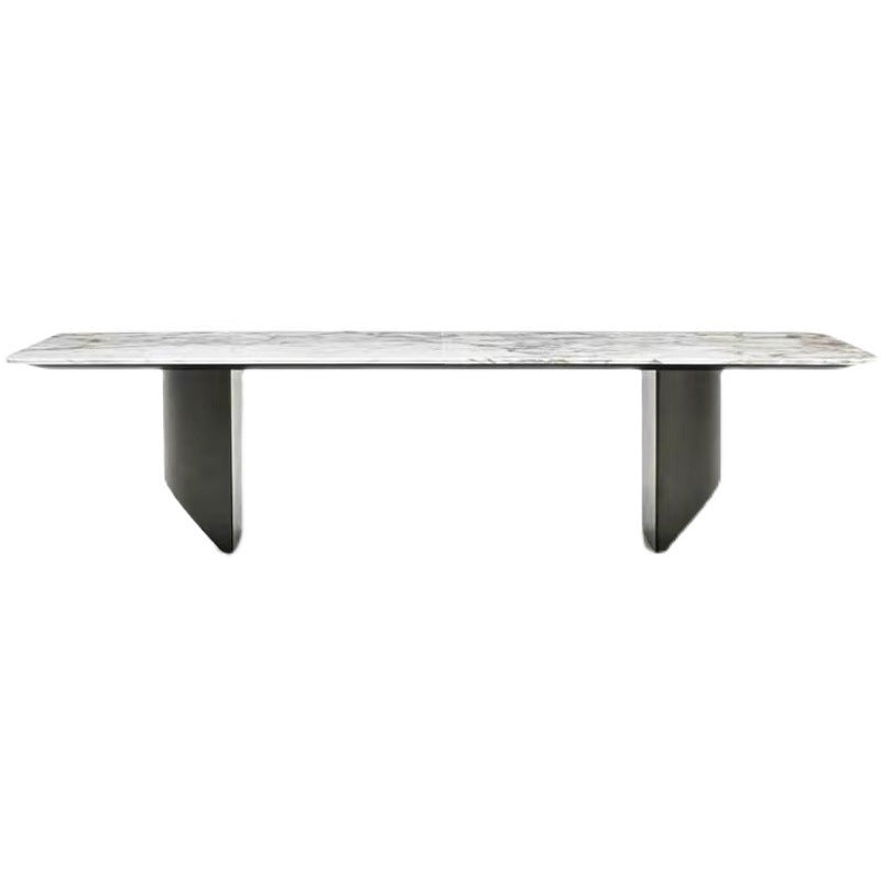 Rectangle Dining Table Sintered Stone Top Modern White Table with Black Legs