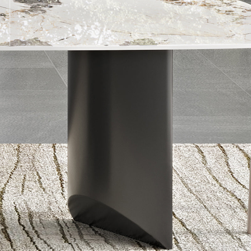 Rectangle Dining Table Sintered Stone Top Modern White Table with Black Legs