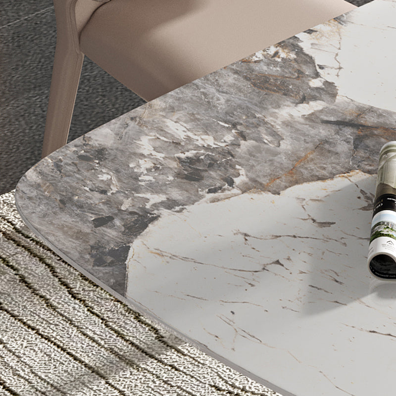 Rectangle Dining Table Sintered Stone Top Modern White Table with Black Legs