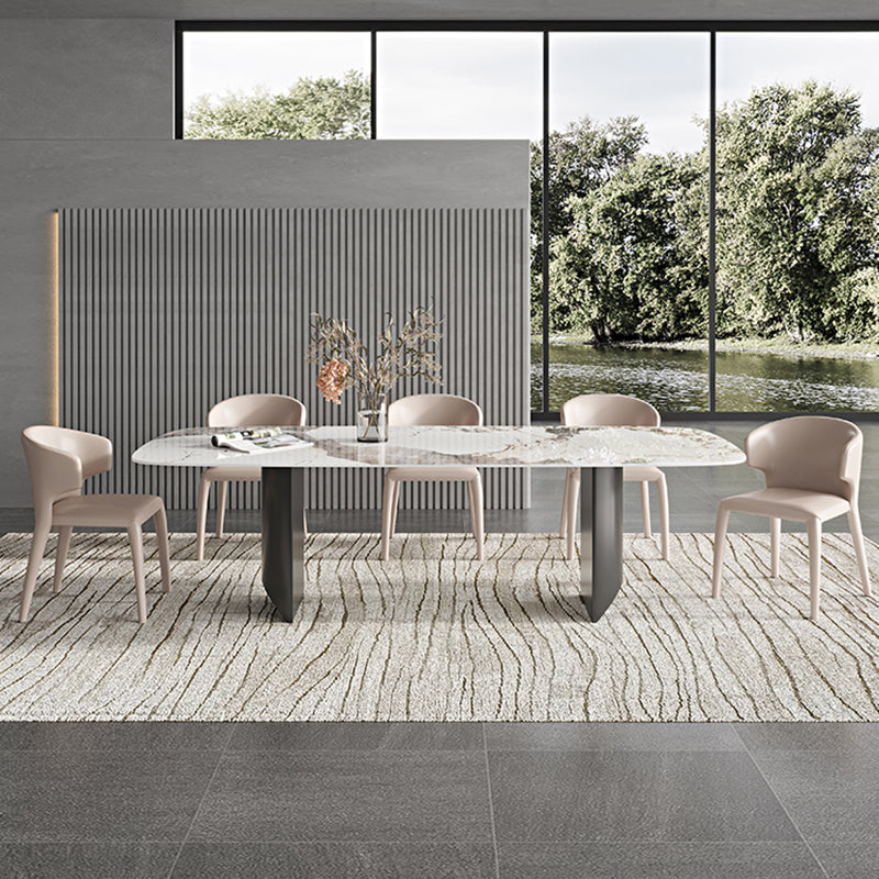 Rectangle Dining Table Sintered Stone Top Modern White Table with Black Legs