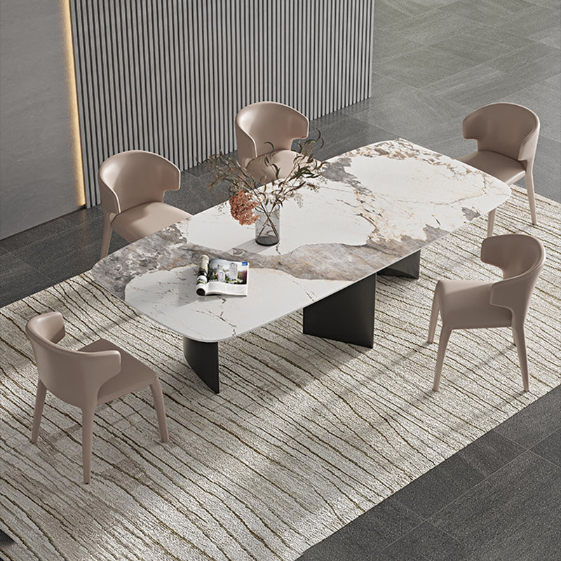 Rectangle Dining Table Sintered Stone Top Modern White Table with Black Legs