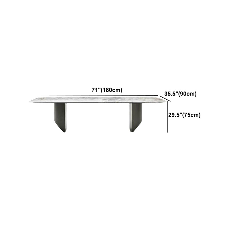 Rectangle Dining Table Sintered Stone Top Modern White Table with Black Legs