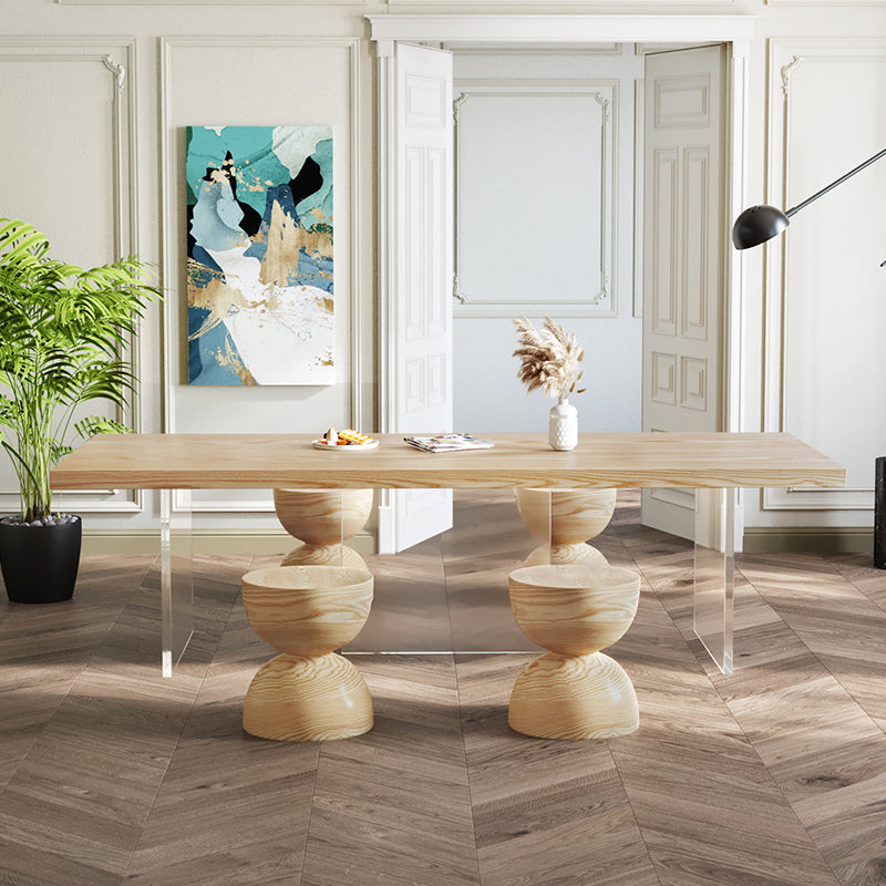 Solid Wood Top Dinner Table Modern Natural Acrylic Tripod Dining Table