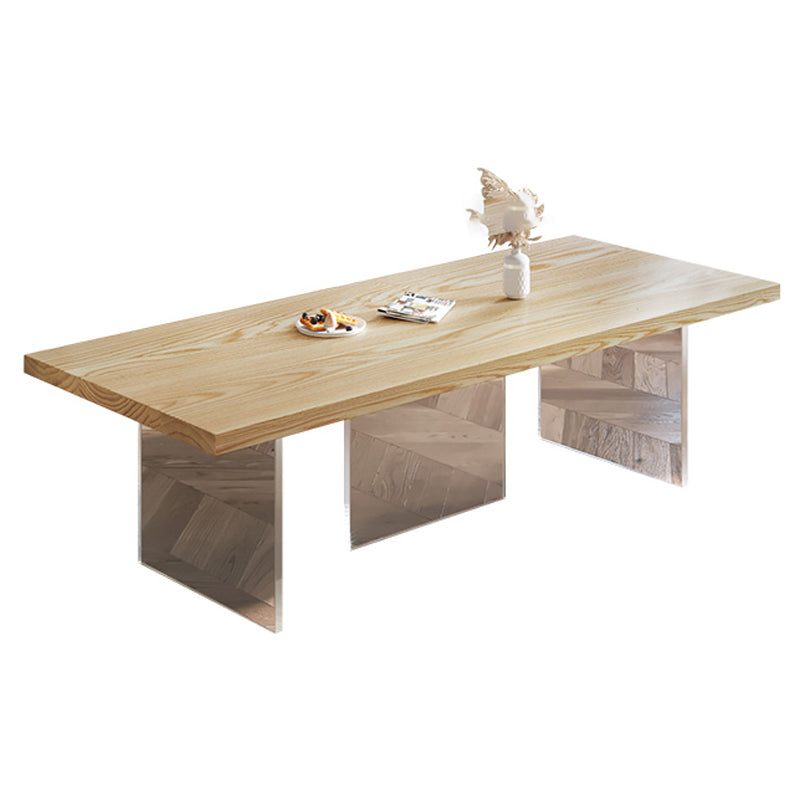 Solid Wood Top Dinner Table Modern Natural Acrylic Tripod Dining Table