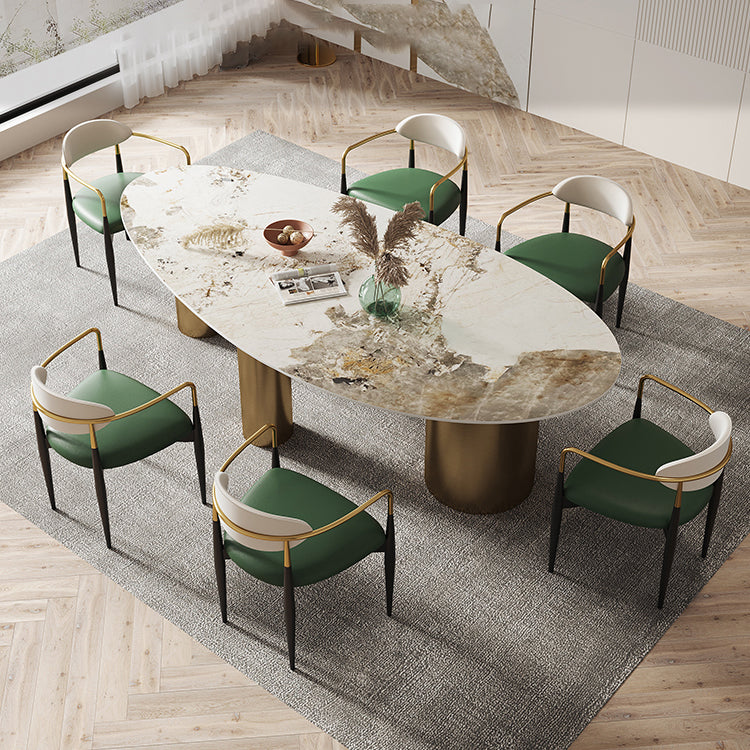 Luxury Sintered Stone Top Dining Table Oval White Table with 3 Legs for Restaurant