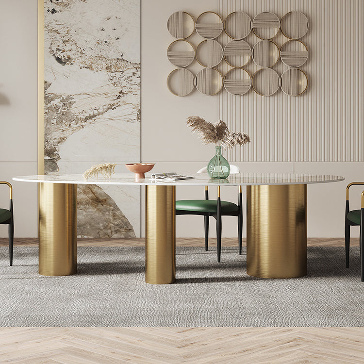 Luxury Sintered Stone Top Dining Table Oval White Table with 3 Legs for Restaurant