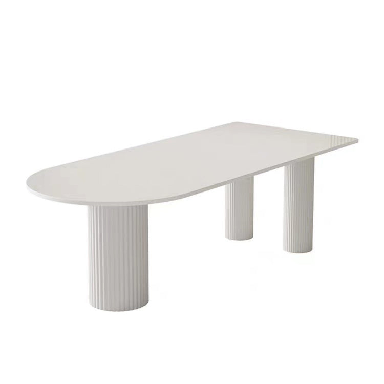 White Sintered Stone Top Dining Table Modern Free Form Iron Base Table