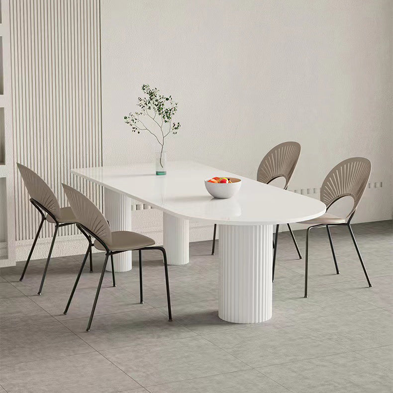 White Sintered Stone Top Dining Table Modern Free Form Iron Base Table