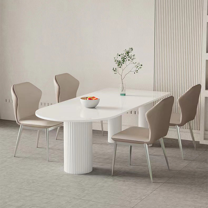 White Sintered Stone Top Dining Table Modern Free Form Iron Base Table