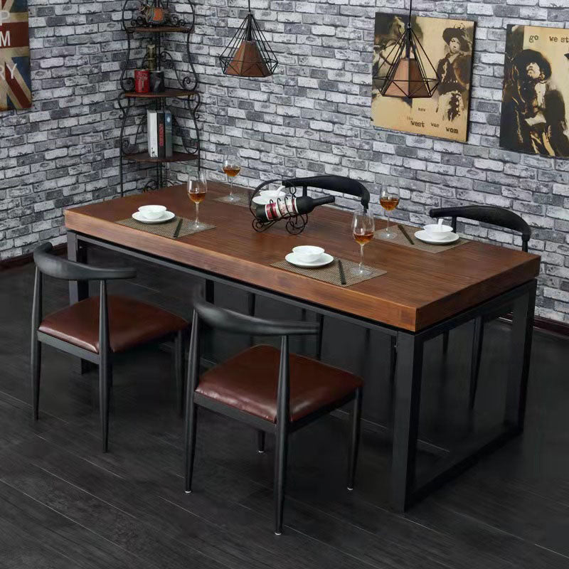 Industrial Rectangle Dining Room Table Solid Wood Trestle Base Dining Table