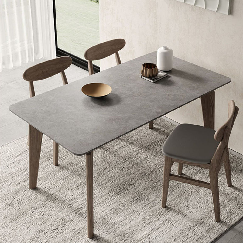 Rectangle Modern DiningTable Sintered Stone Top Ash Base Table with 4 Legs
