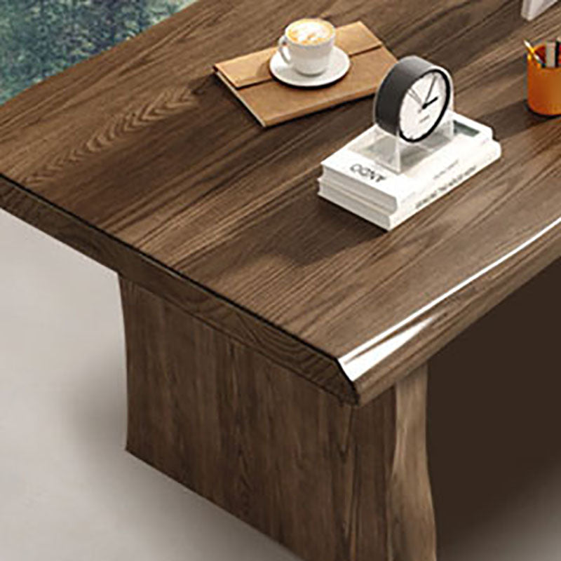 Modern Double Pedestal Dining Table Solid Wood Dining Room Kitchen Table in Brown