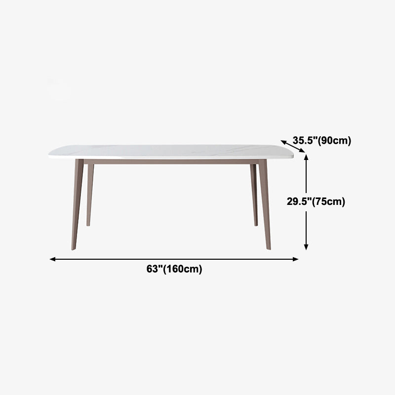 Modern Sintered Stone Dining Table White 4 Legs Rectangular Dining Furniture Metal Base
