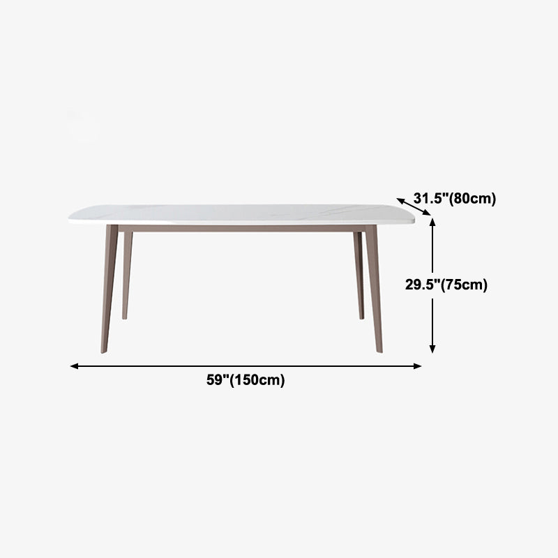 Modern Sintered Stone Dining Table White 4 Legs Rectangular Dining Furniture Metal Base