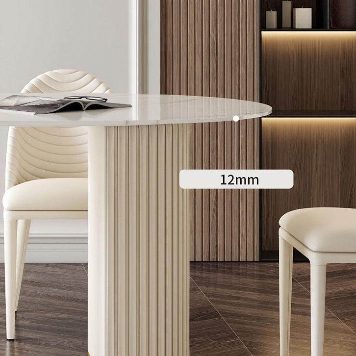 Contemporary Oval Table Sintered Stone Top Double Pedestal Dining Table