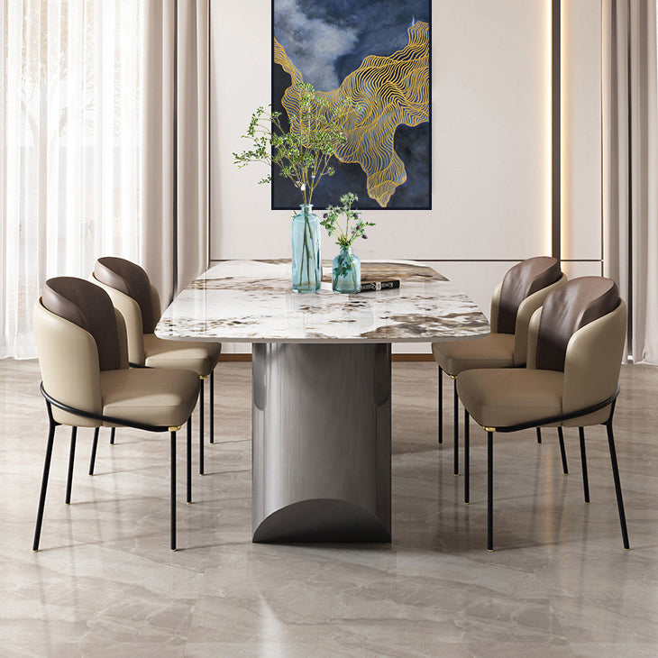 Modern Style Dining Table Sintered Stone Rectangle Table with Stainless Steel Base