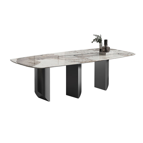 Modern Style Dining Table Sintered Stone Rectangle Table with Stainless Steel Base