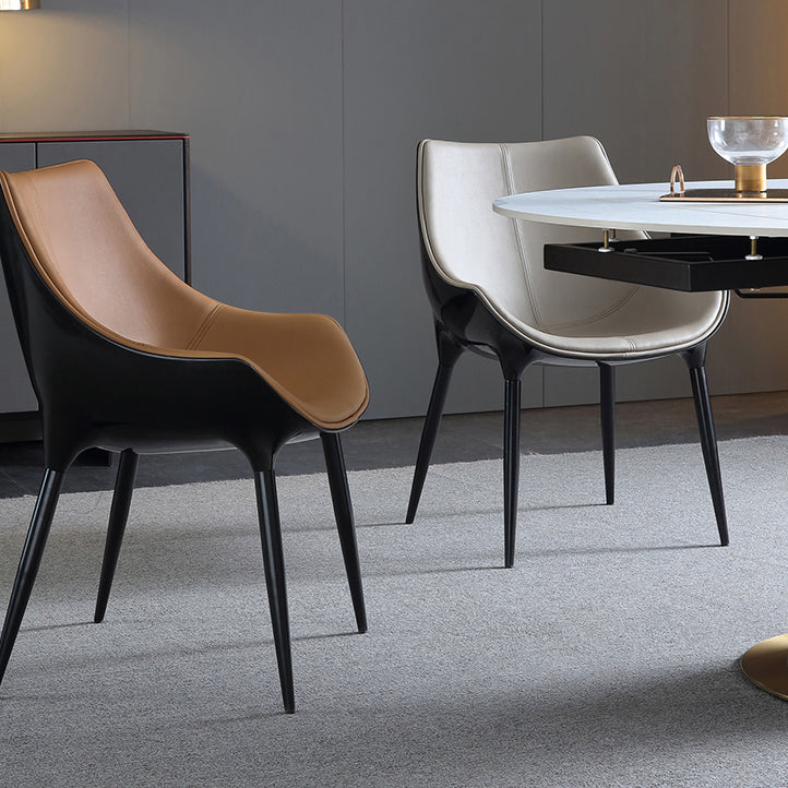 Contemporary Faux Leather Dining Chair Metal Dining Arm Chairs for Home Use