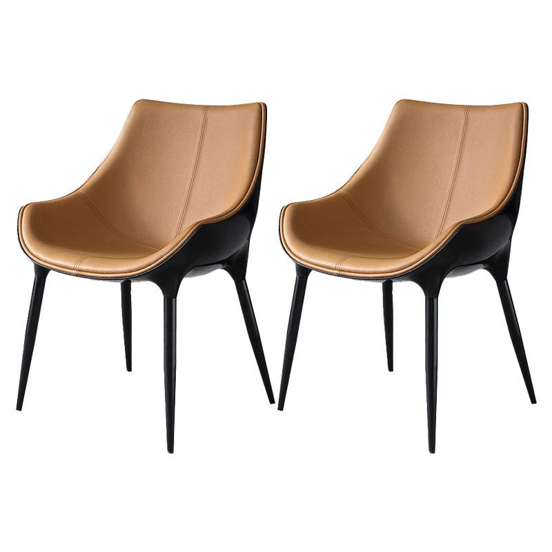 Contemporary Faux Leather Dining Chair Metal Dining Arm Chairs for Home Use