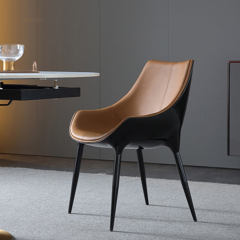 Contemporary Faux Leather Dining Chair Metal Dining Arm Chairs for Home Use