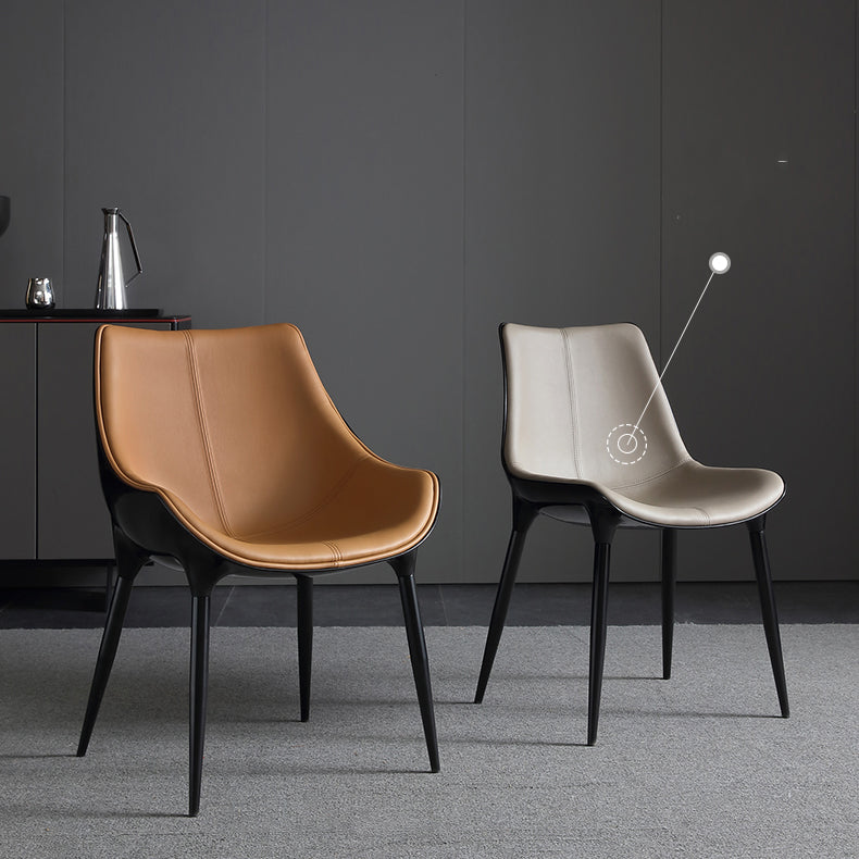 Contemporary Faux Leather Dining Chair Metal Dining Arm Chairs for Home Use