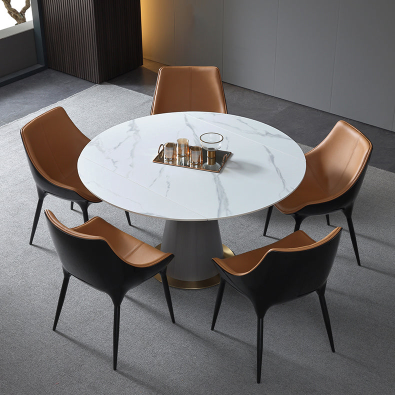 Contemporary Faux Leather Dining Chair Metal Dining Arm Chairs for Home Use