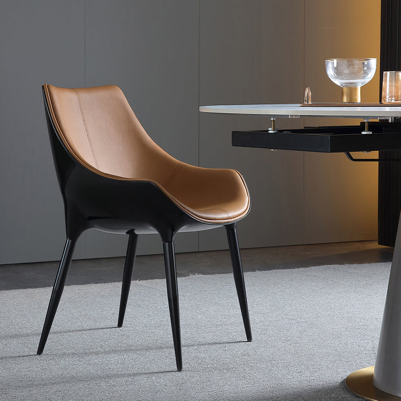 Contemporary Faux Leather Dining Chair Metal Dining Arm Chairs for Home Use
