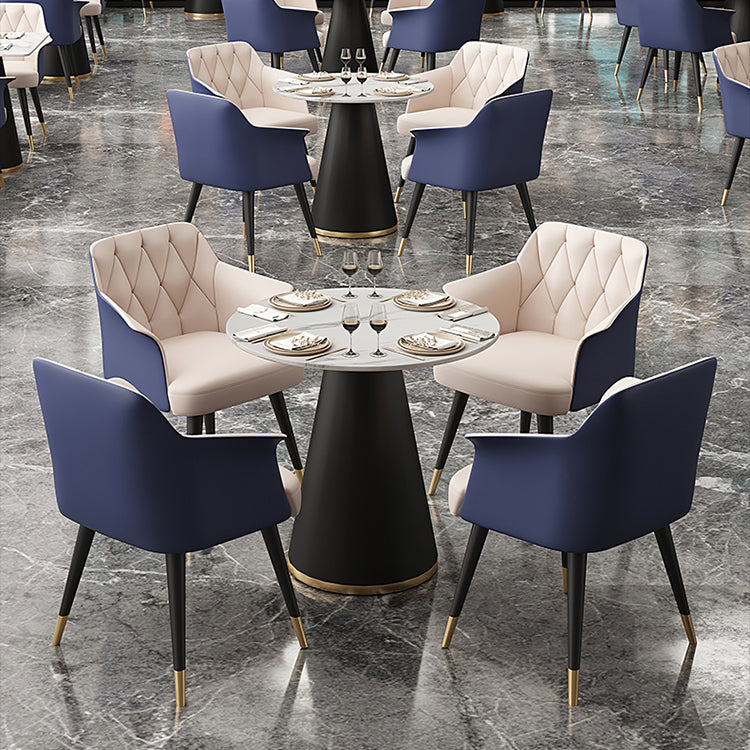 Glam Metal Arm Dining Chair Faux Leather Side Chairs for Restaurant Use