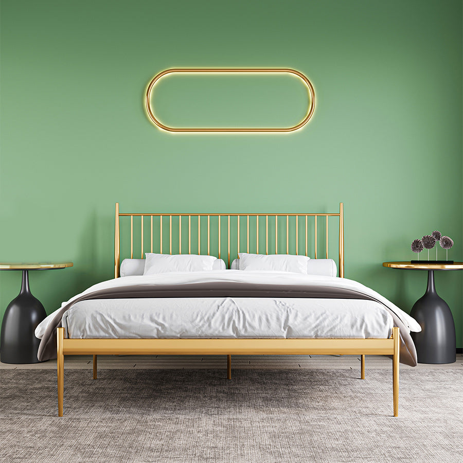Metal Slat Bed Low Profile Luxurious Bed Frame with Headboard