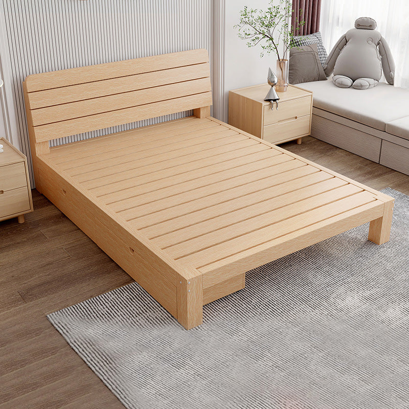 Solid Wood Storage Panel Bed with Headboard  Bed with Drawers