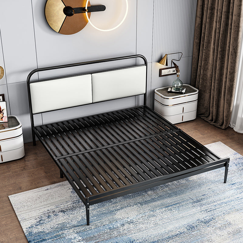 Metal Slat Bed 79 inch Wide with  RectangularUpholstered Headboard