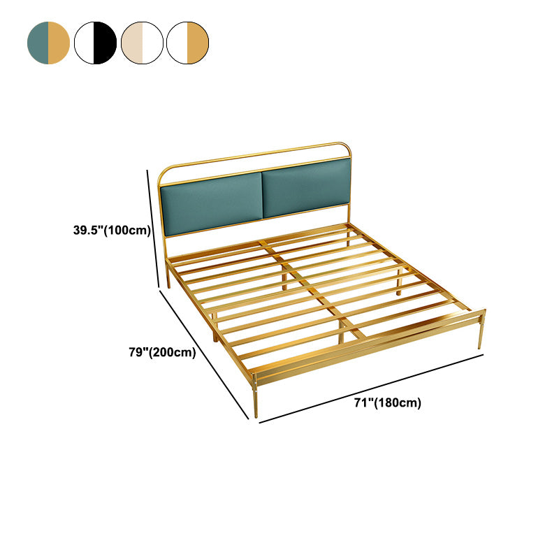 Metal Slat Bed 79 inch Wide with  RectangularUpholstered Headboard