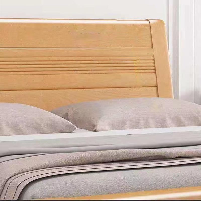 Scandinavian Natural Wooden Sleigh Bed with Rectangular Headboard