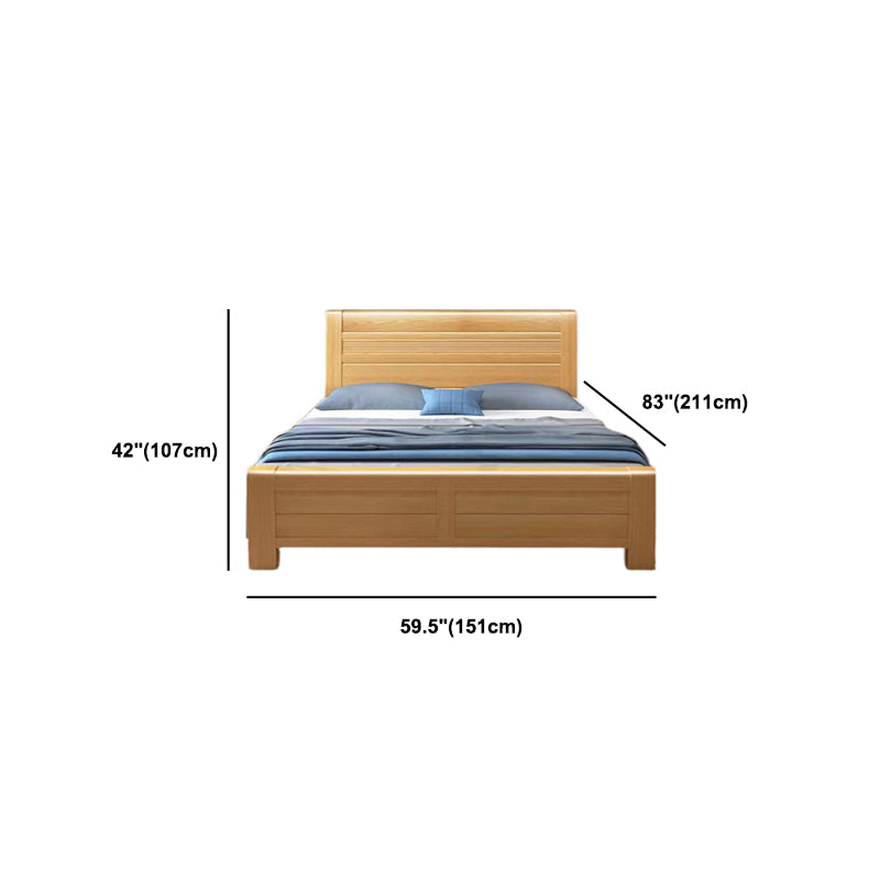 Scandinavian Natural Wooden Sleigh Bed with Rectangular Headboard
