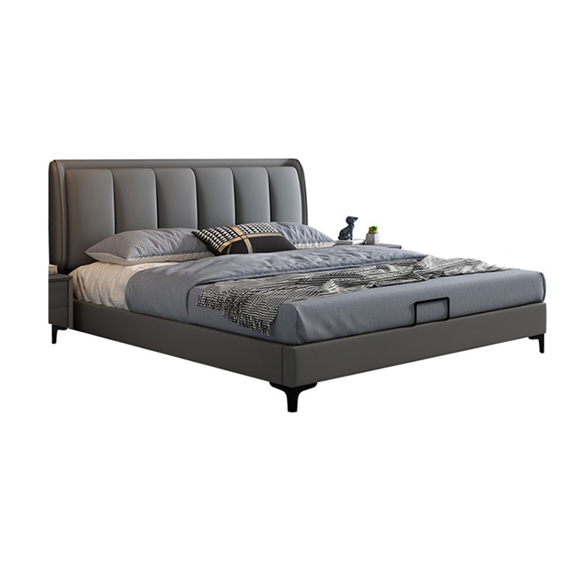 Grey Rectangular Headboard Standard Bed with Wooden Legs Bed