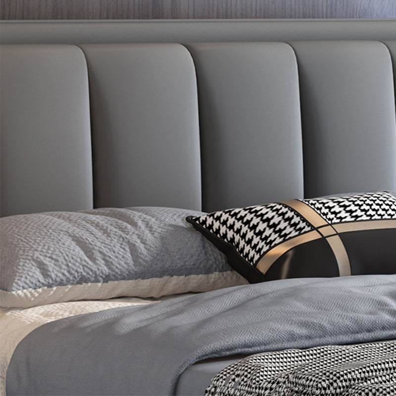 Grey Rectangular Headboard Standard Bed with Wooden Legs Bed