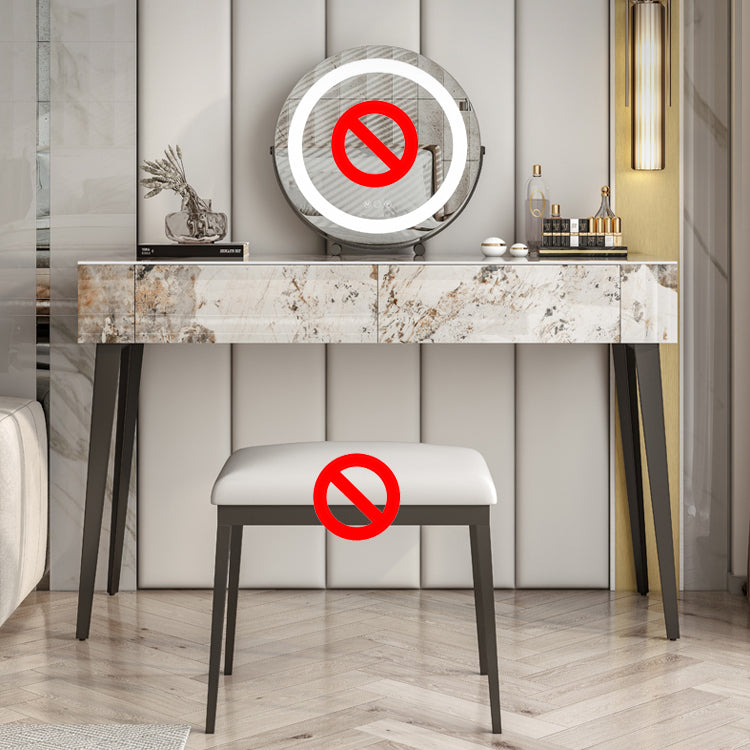 Stone Top Dressing Table Stool Set Black Vanity with Wood Drawers