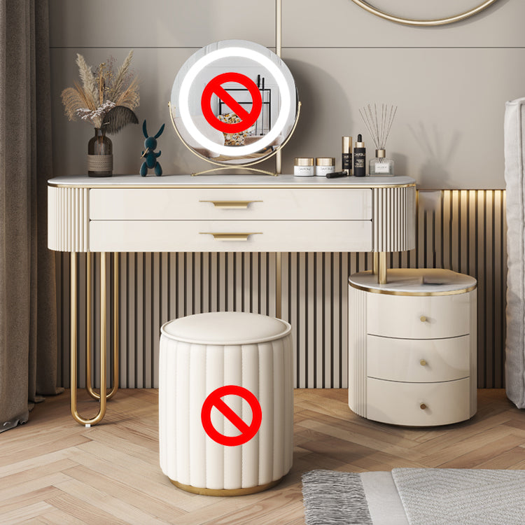 Beige Vanity Metal and Engineered Wood Makeup Dressing Table Stool Set