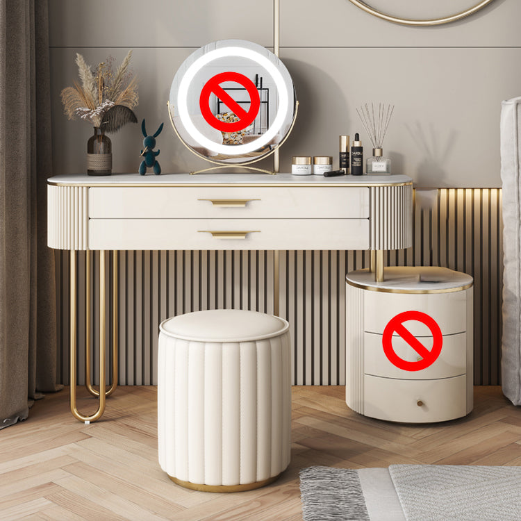 Beige Vanity Metal and Engineered Wood Makeup Dressing Table Stool Set