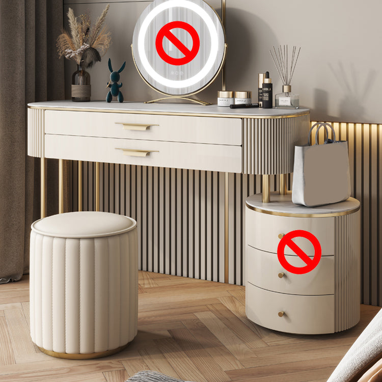 Beige Vanity Metal and Engineered Wood Makeup Dressing Table Stool Set
