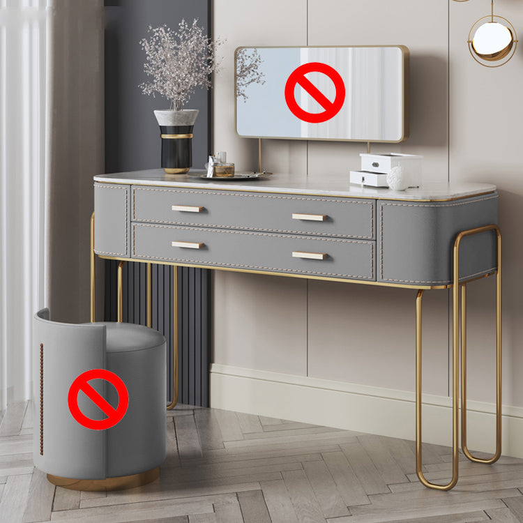 Mirror & 2 Drawers Light Grey Makeup Vanity Dressing Table Stool Set
